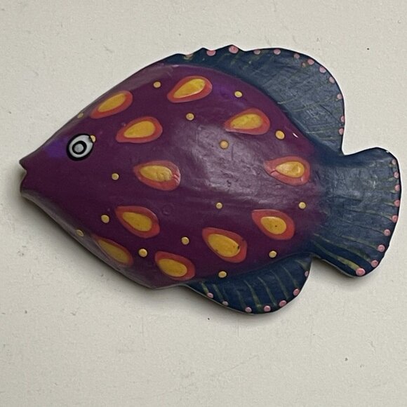 Painted Wooden Fish Refrigerator Magnet Tropical - Picture 1 of 3